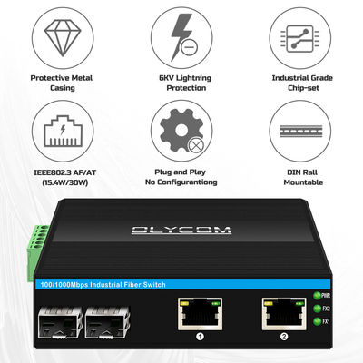 Switch POE Industriale con 2 porte SFP + 2 porte RJ45, Protezione da Sovratensione 6KV e Ingresso Alimentazione DC48V per Uso Esterno