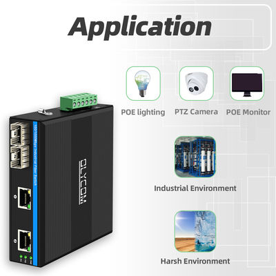Switch POE Industriale con 2 porte SFP + 2 porte RJ45, Protezione da Sovratensione 6KV e Ingresso Alimentazione DC48V per Uso Esterno