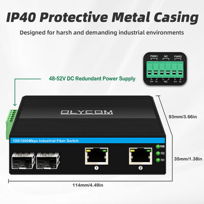 Switch POE Industriale con 2 porte SFP + 2 porte RJ45, Protezione da Sovratensione 6KV e Ingresso Alimentazione DC48V per Uso Esterno