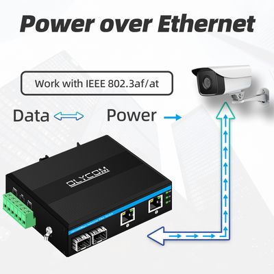 Switch POE Industriale con 2 porte SFP + 2 porte RJ45, Protezione da Sovratensione 6KV e Ingresso Alimentazione DC48V per Uso Esterno