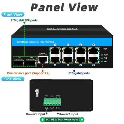 Rugged Managed Ethernet Switch Vitesse chipset 2 SFP 8 RJ45 industrial ethernet switch con gestione SNMP