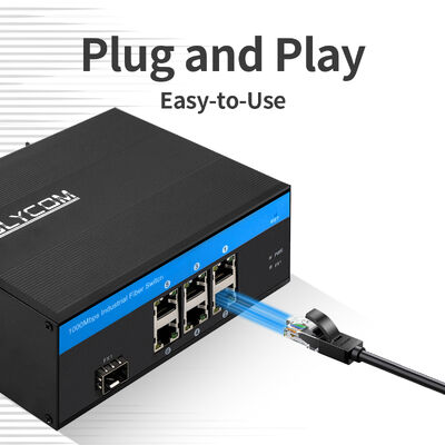 6 Port Industrial Gigabit Fiber Ethernet Switch Non gestito senza ventole Design robusto CE
