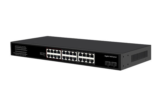 24 porte Gigabit PoE Switch 1U Tipo non gestito 1G Ethernet 300W Budget Fanless