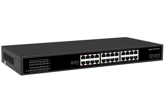 24 porte Gigabit PoE Switch 1U Tipo non gestito 1G Ethernet 300W Budget Fanless