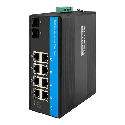 Switch POE Industriale Non Gestito con Protezione da Sovratensione 6KV, Ampio Intervallo di Temperatura (-40°C a +75°C) e 2 Porte SFP + 8 Porte RJ45