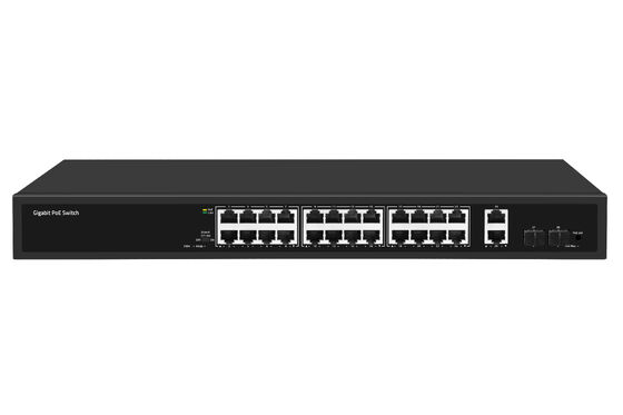 Switch PoE Fibra Gigabit Completo Non Gestito a 28 Porte, Budget PoE 300W, Alimentazione 220V