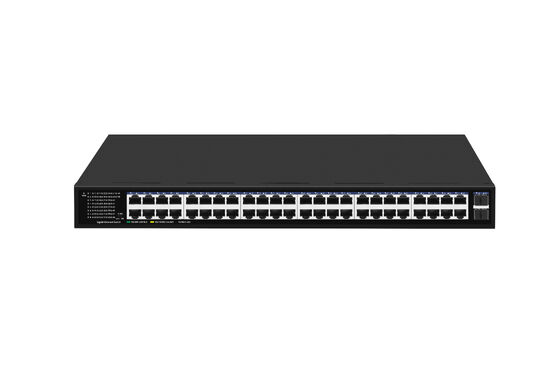 Switch Ethernet Gigabit da 48 porte con uplink in fibra SFP, non gestito, montabile su rack, ingresso 220V, certificato CE