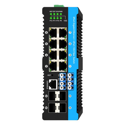 Switch di Bypass in Fibra Industriale con 4 Porte SFP+ 10G e 8 Porte PoE 10/100/1000Mbps per Ambienti Difficili