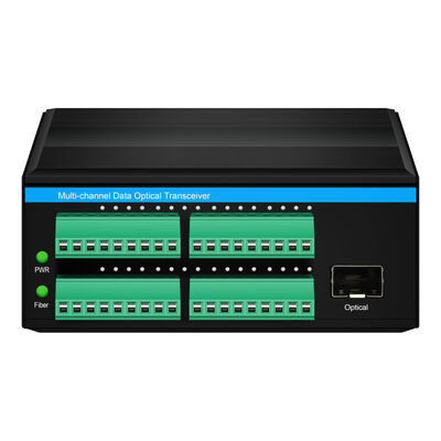 16-Channel Dry Contact Fiber Optic Converter Bidirectional DIN RAIL For Industrial Alarm