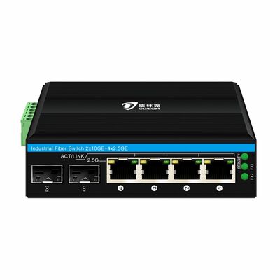 Industrial 2.5G PoE Fiber Switch 4 Port PoE+ con 2 SFP 10G Uplink DIN Rail