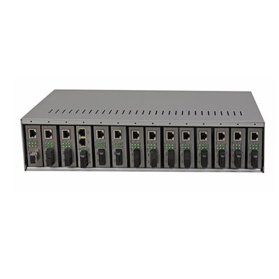 14 Scalatore per convertitori multimediali Rack Chassis 19 pollici 2U Dual AC220V Per convertitori multimediali a fibra
