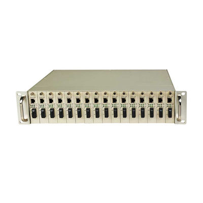 16-Slot Media Converter Rack Chassis Dual AC/DC Power 2U Dimensione Non gestita CE RoHS FCC