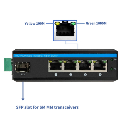 Mini 5 porte Gigabit Industrial Fiber Switch SFP Uplink Unmanaged Din Rail Tipo DC12V