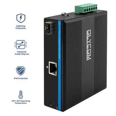 Convertitore multimediale Ethernet industriale Gigabit Din Rail doppio ingresso di potenza non gestito